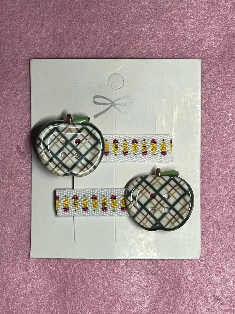 2 listings for $15 Handmade Cute Green Plaid Apple Hair Clips - Set of 2